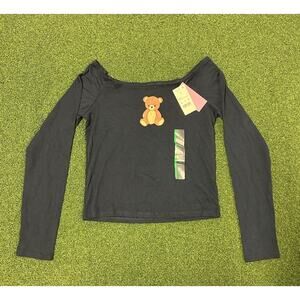 Modern Lux Graphic Tee Shirt Woman’s M Navy Blue Long Sleeve Teddy Bear